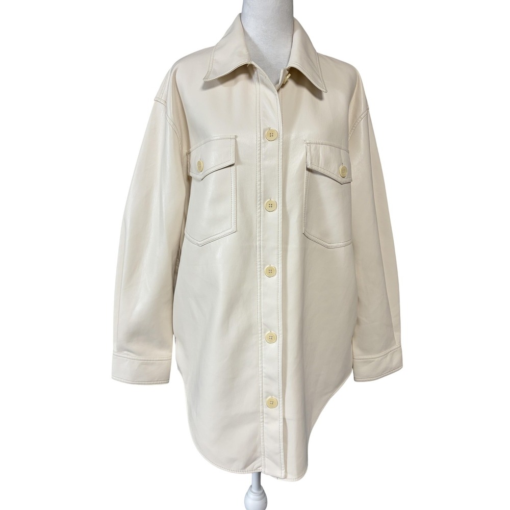 Wilfred‎ Jacket Womens Medium White Faux Leather Shacket Button Front Relaxed